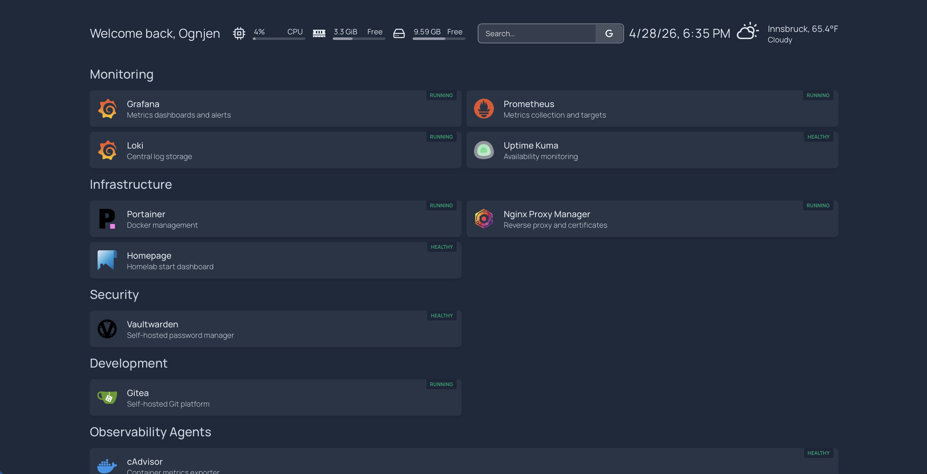 Homepage Final Dashboard